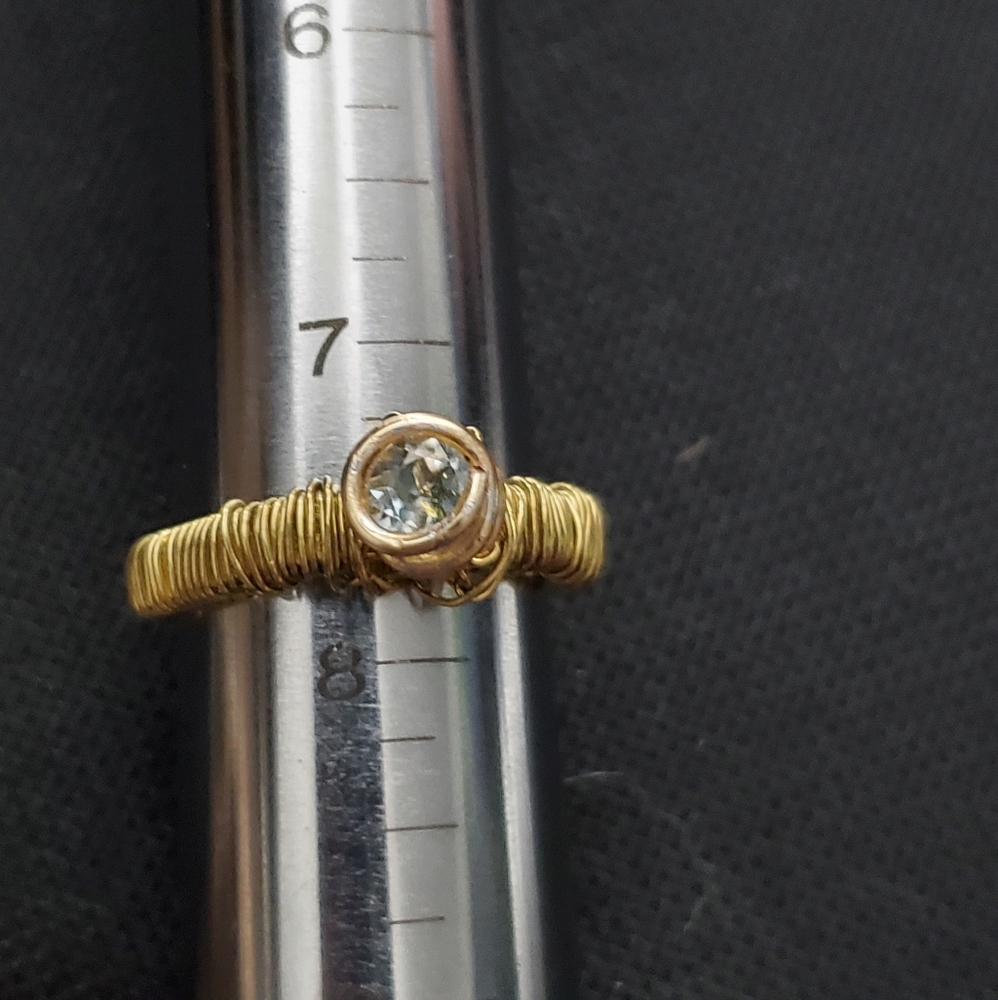 Wire gold wrapped genuine aquamarine gemstone ring